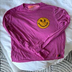 Aviator Nation Kids Pink Smiley Face Long Sleeve Shirt